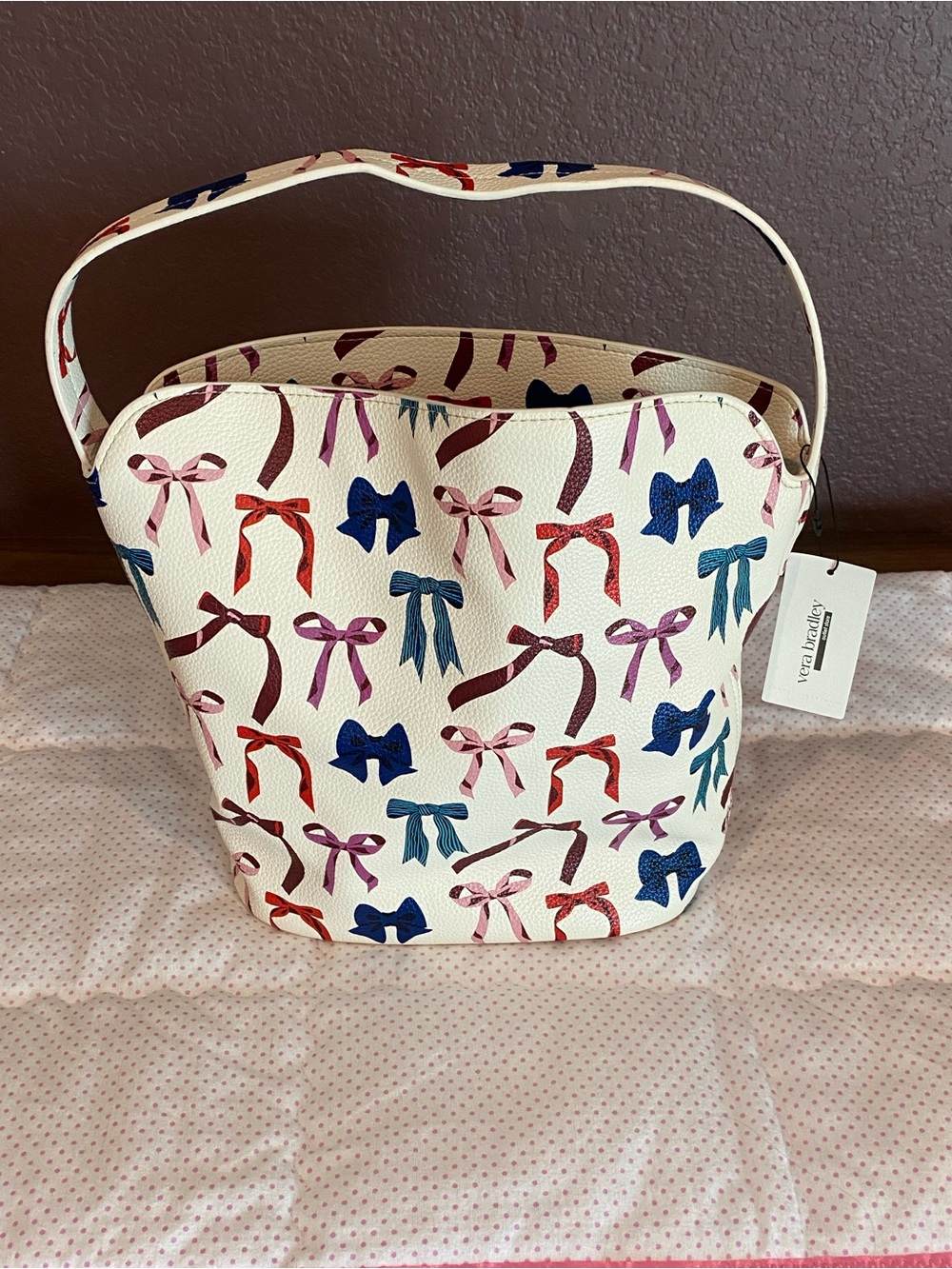 NWT Vera Bradley Multicolor Rows of Bows Slouchy Bucket Shoulder Bag
